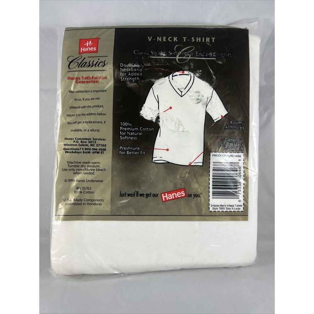 NEW Vintage 1998 HANES 3 Pack V Neck T Shirts Size XL 46-48 - Picture 2 of 2
